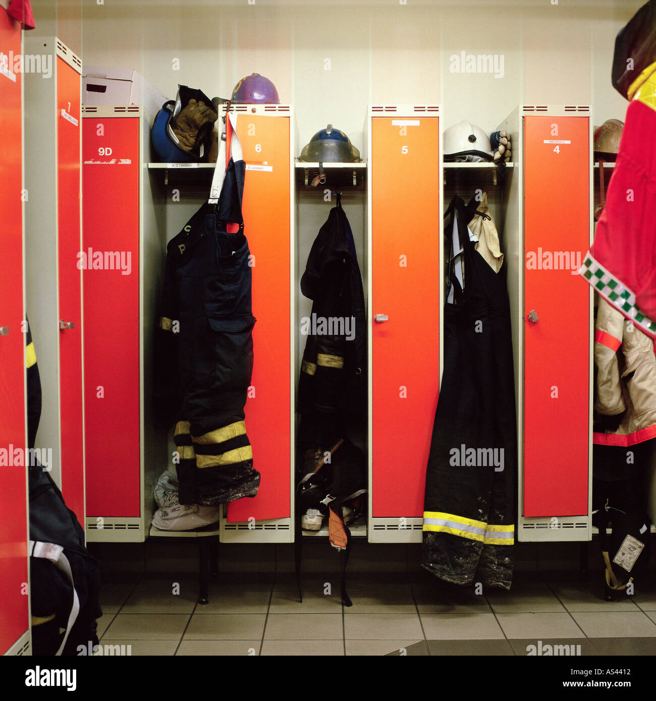 Lockers at a fire station Stock Photo - Alamy