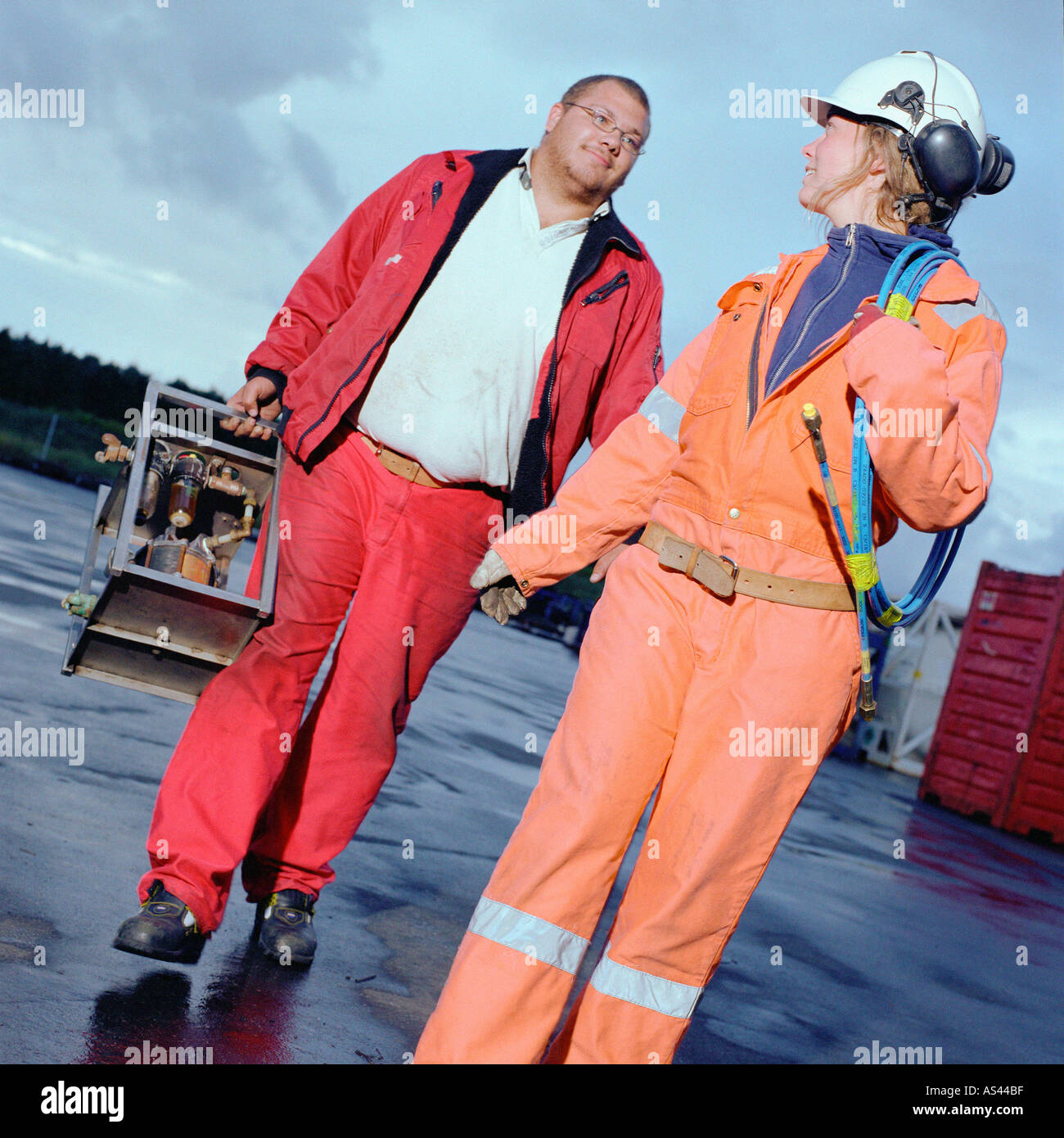 Two construction workers Stock Photo