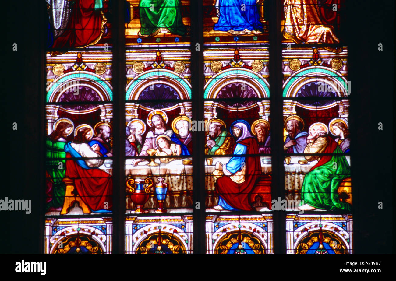 Madrid Spain Almudena Cathedral The Last Supper Stained Glass Windows Stock Photo