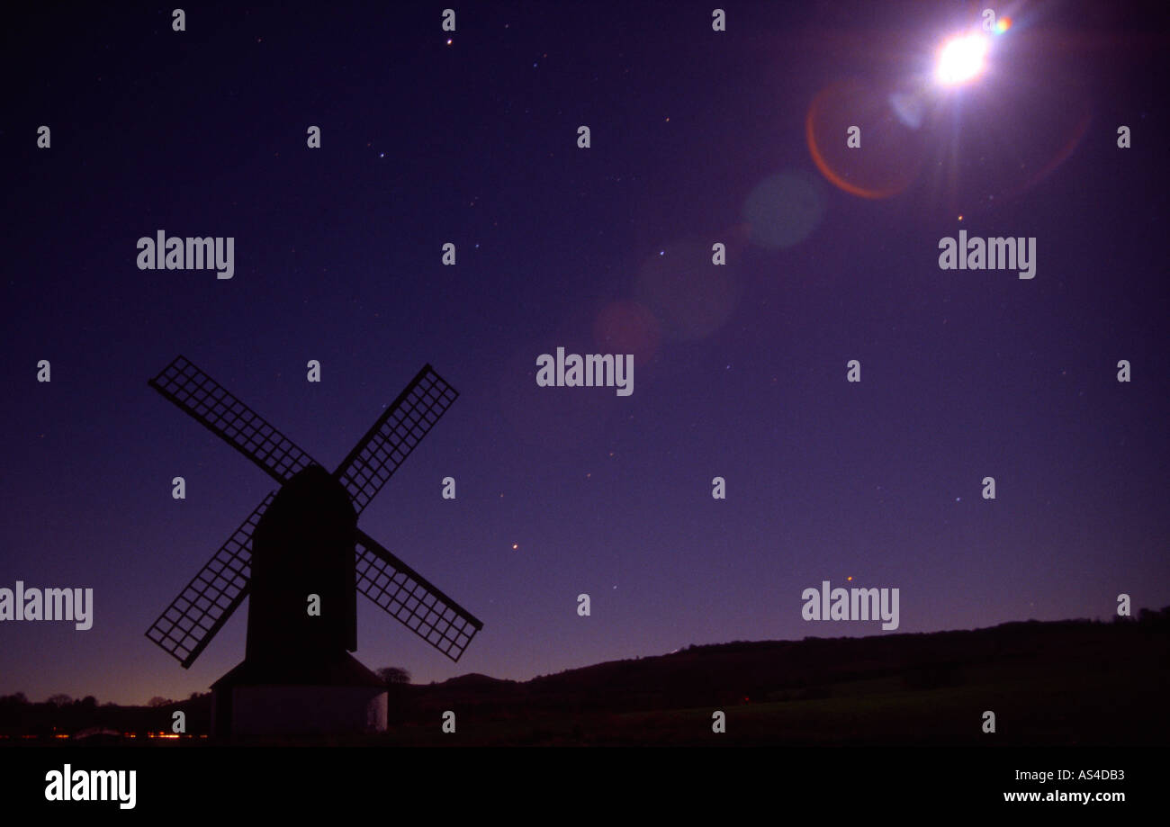 Pitstone Windmill moonlight - Buckinghamshire Stock Photo