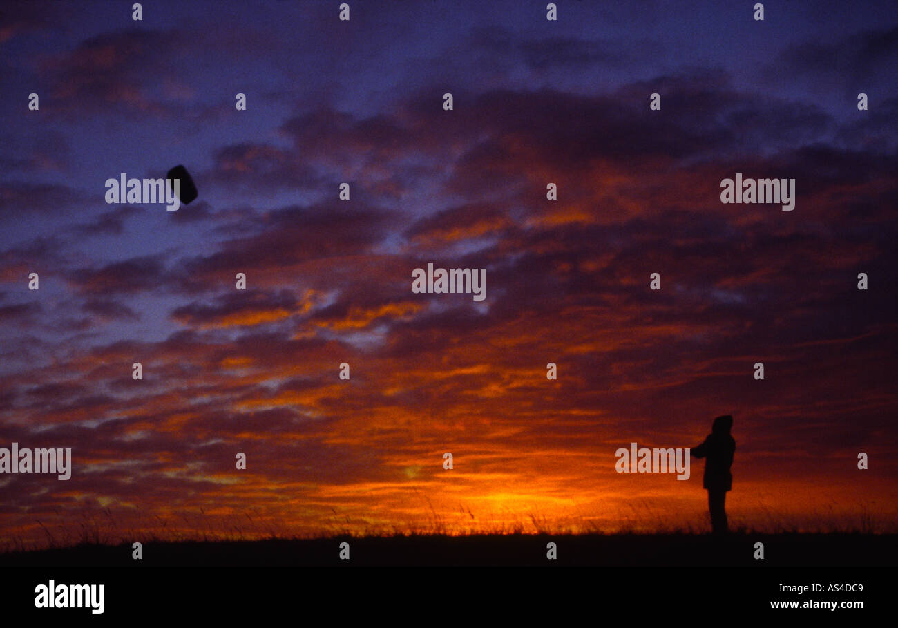 Kite Flyer - Pitstone Hill - Chilterns - Buckinghamshire Stock Photo