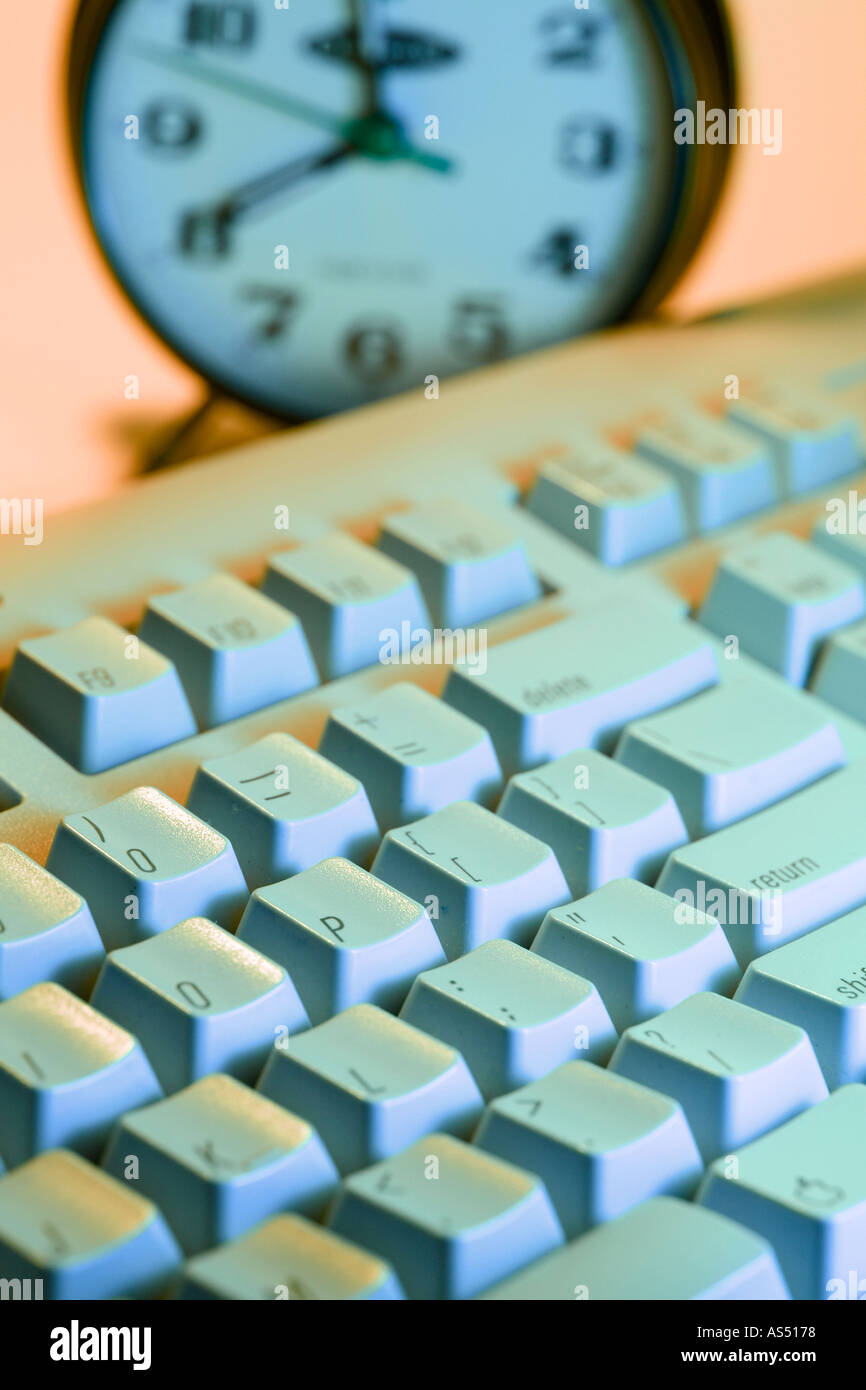 Alarm Clock and Computer Keyboard Stock Photo Alamy