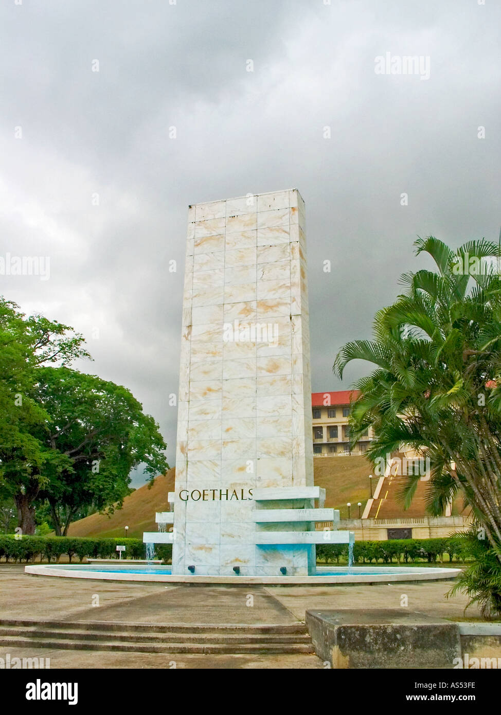 Marble monument to the memory of George W. Goethals. Finished on March 31, 1954. Panama Canal, Panama Stock Photo