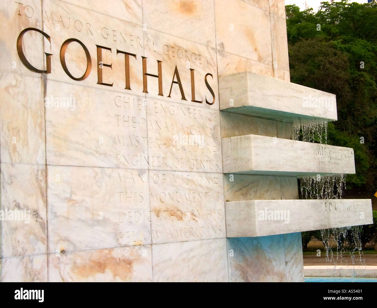 Marble monument to the memory of George W. Goethals. Finished on March 31, 1954. Panama Canal, Panama Stock Photo