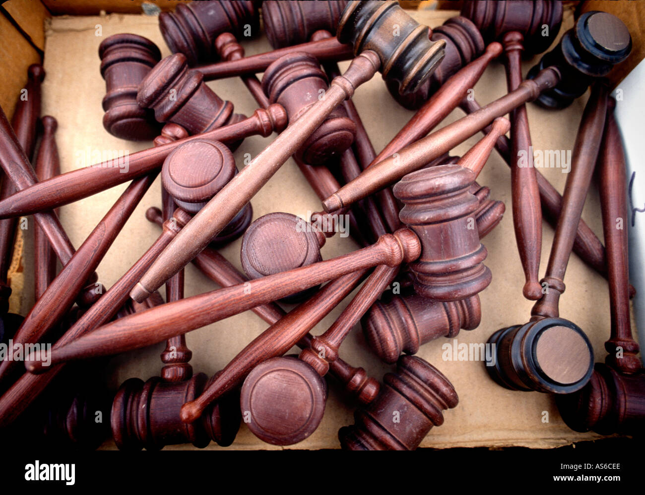 Wooden Gavels for sale at real swap meet in USA, America Stock Photo Alamy