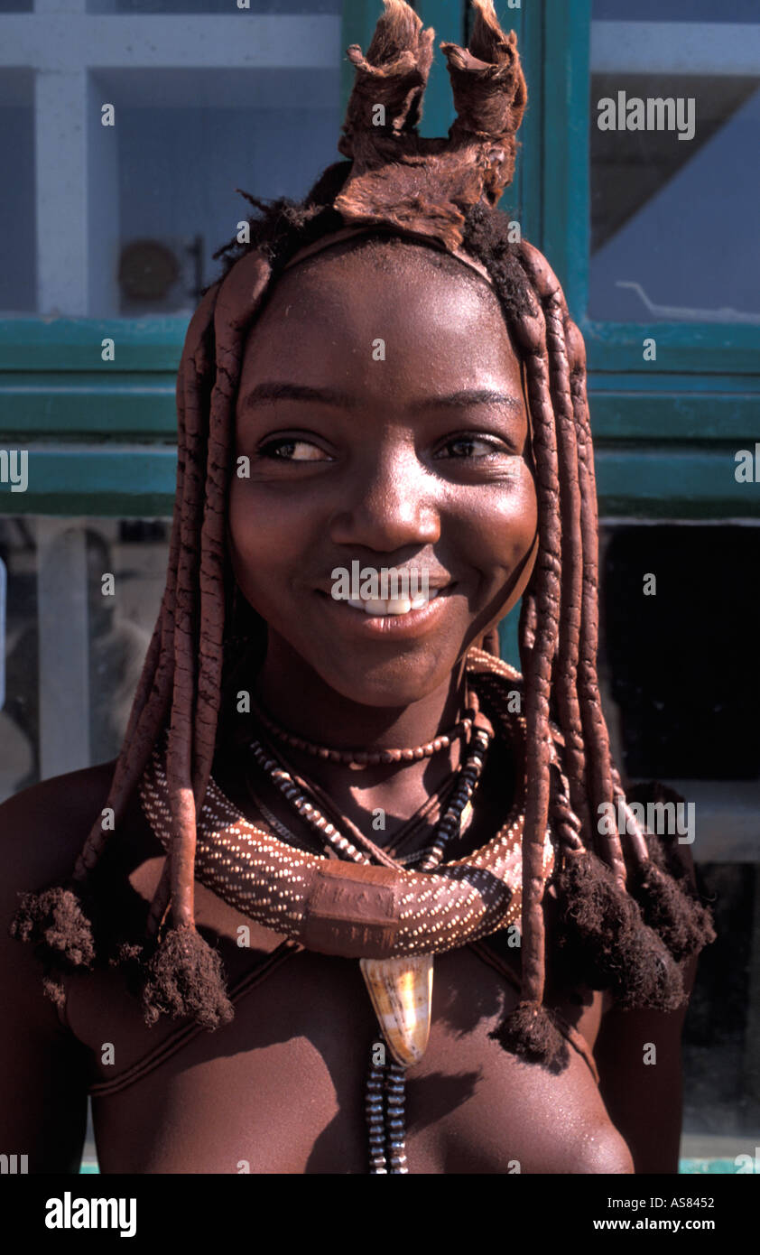 Teenage Himba Girl Showing Her Distinctive Hair Decoration And Tribal 