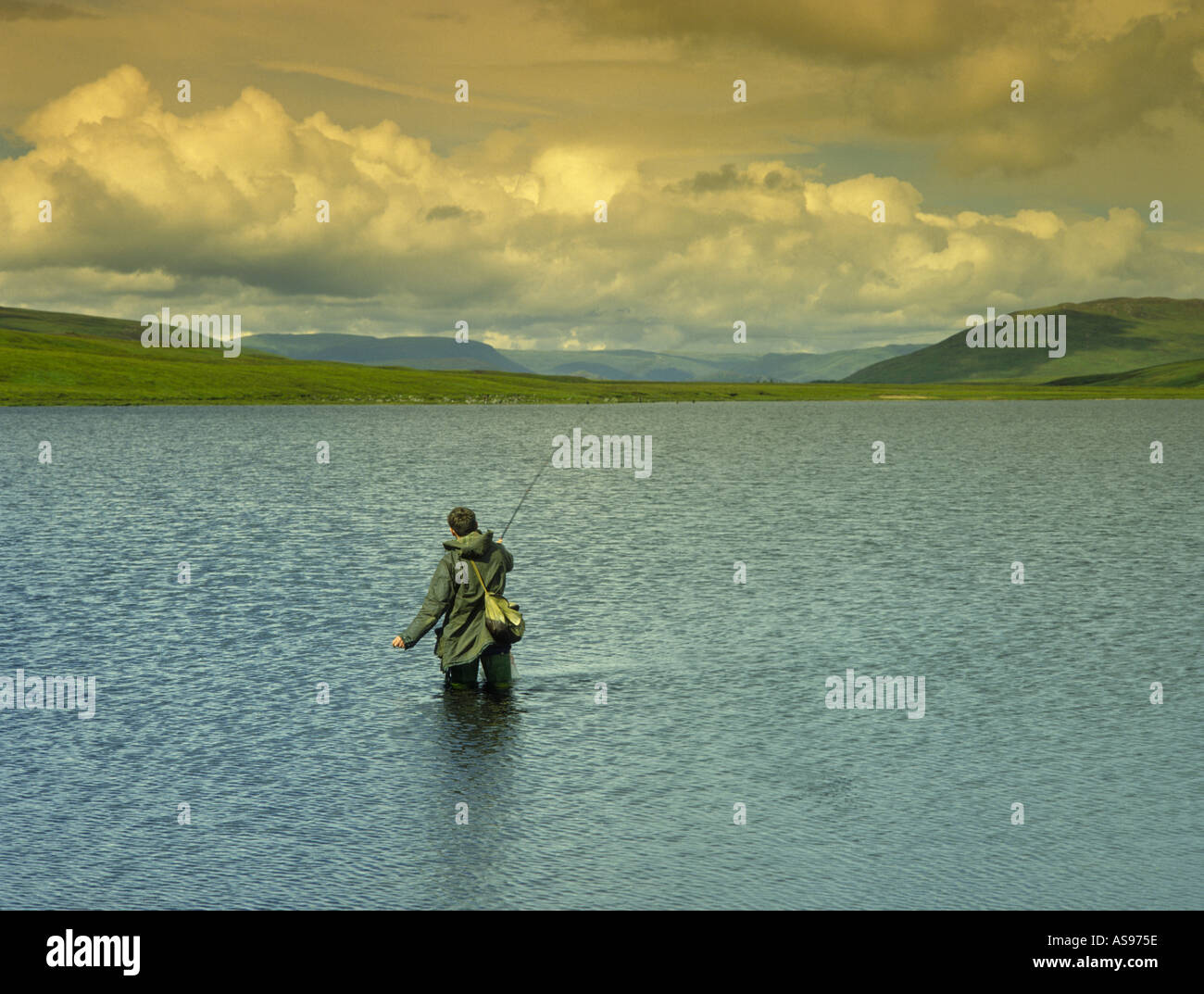 Fly Fishing for Trout on Loch Pattack Dalwhinnie Inverness-shire Scotland UK  GFIM 1004 Stock Photo