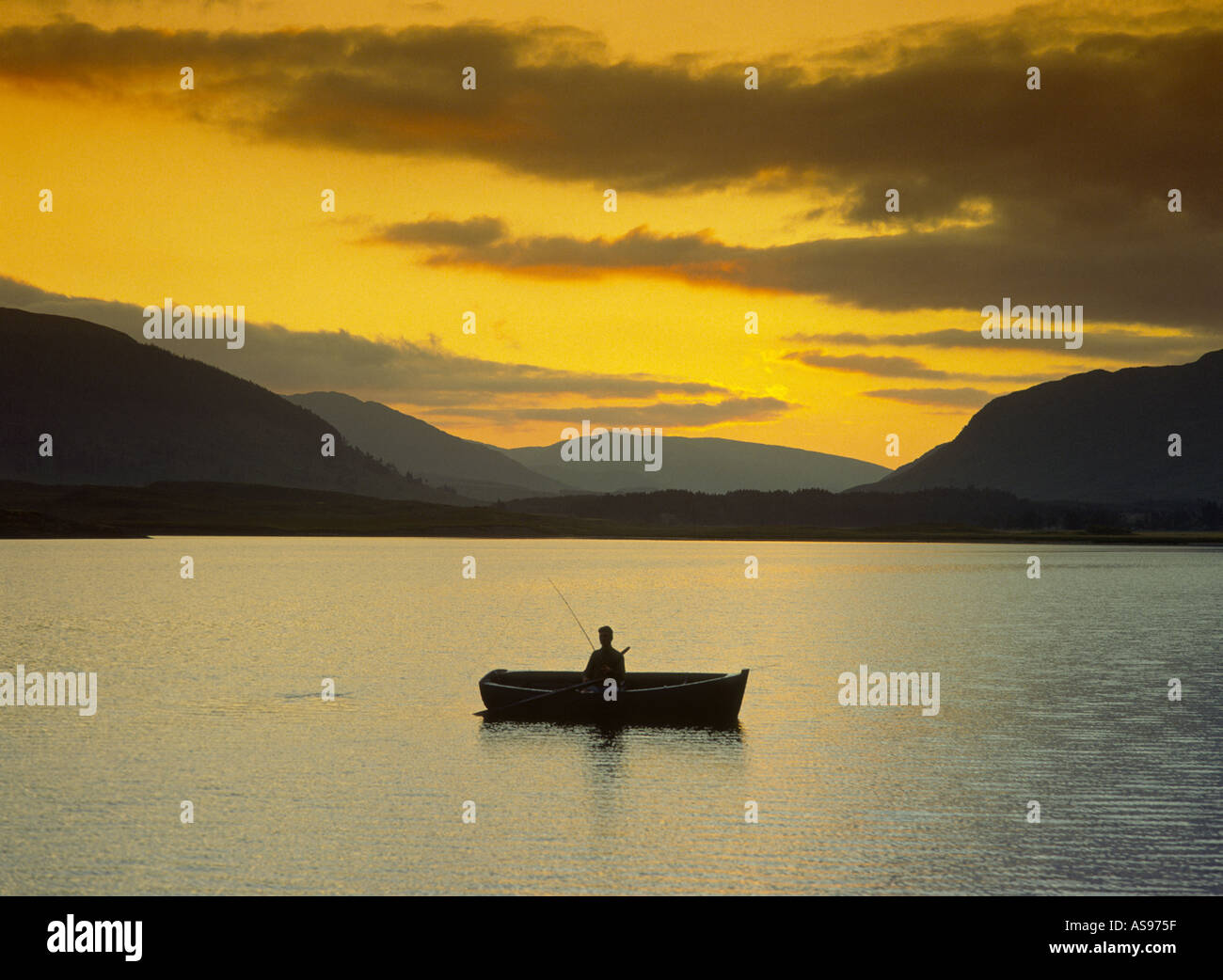 Boat Angler on a Highland Loch   GFIM 1009 Stock Photo