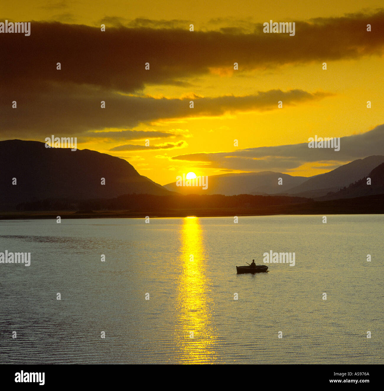 Fly Fishing for Brown Trout on a Highland Loch Scotland    GFIM 1016 Stock Photo