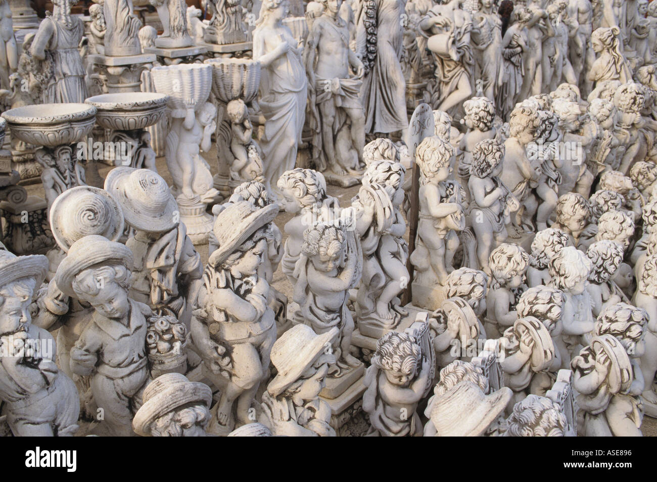 Spain Catalunya Costa Brava roadside ceramic and garden statuary store Stock Photo