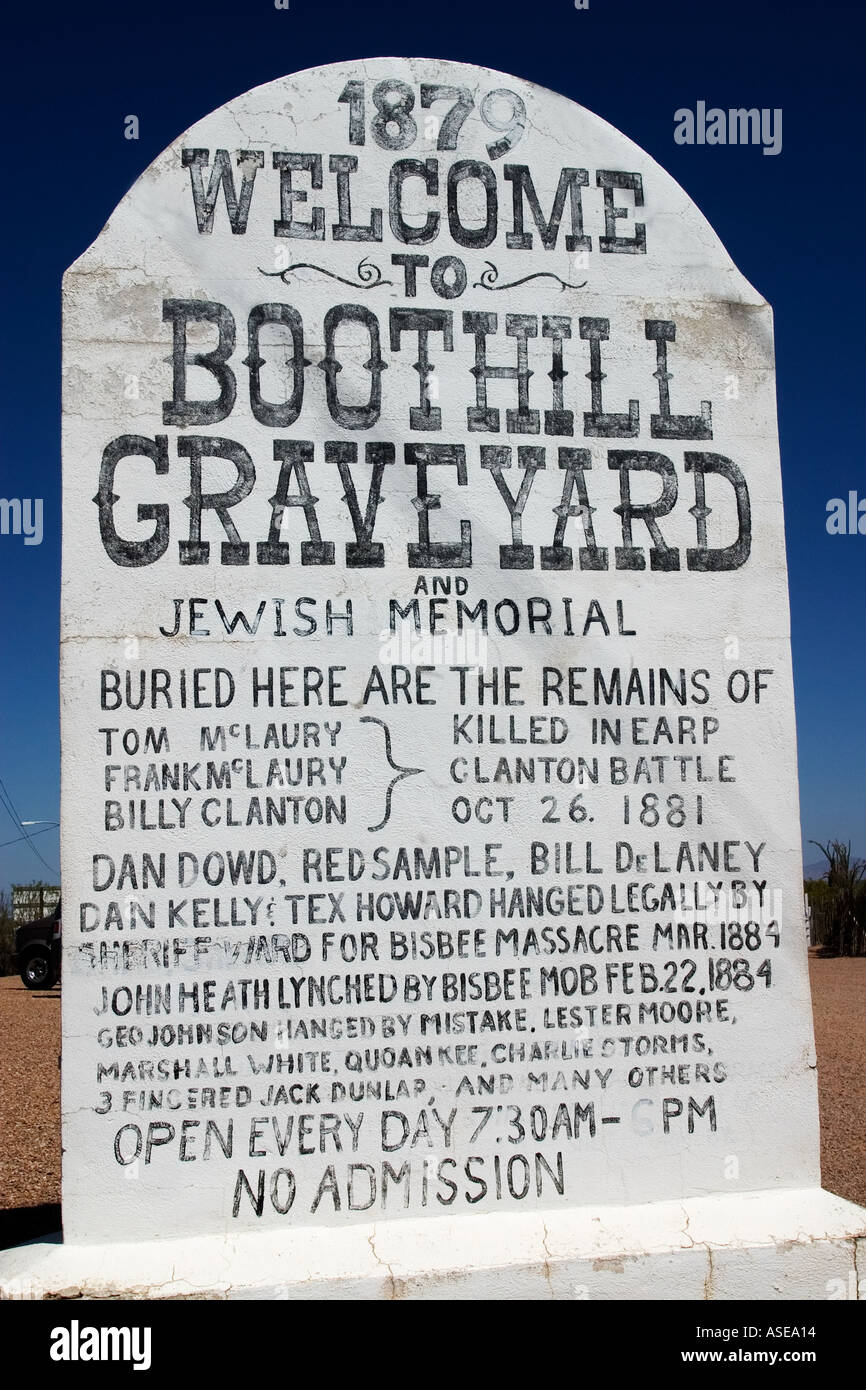 Welcome Sign at Boot Hill Graveyard or Cemetery in Tombstone Arizona USA Stock Photo
