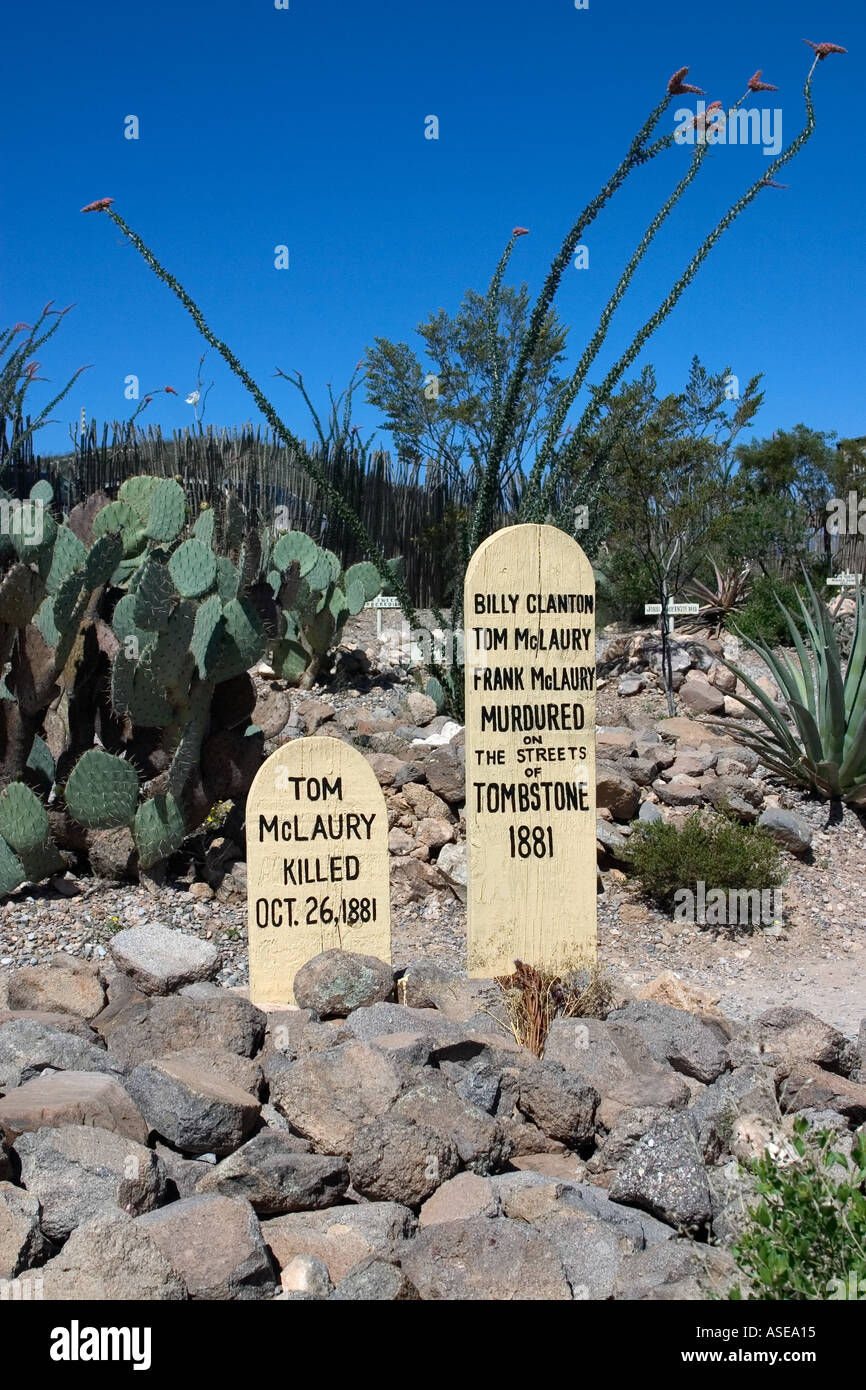 Cowboy Graves at Boot Hill Cemetery Tombstone Arizona USA Stock Photo