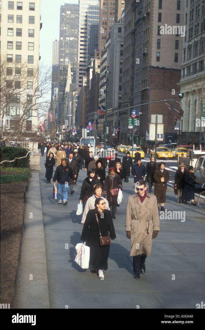 crowded sidewalks on New Yorks 5th Avenue Stock Photo