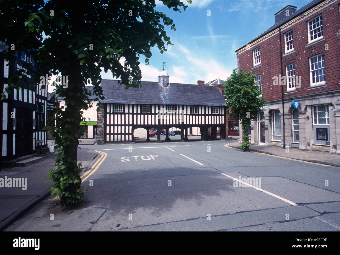 Road in Town Centre Llanidloes Powys Wales UK BW Stock Photo Alamy