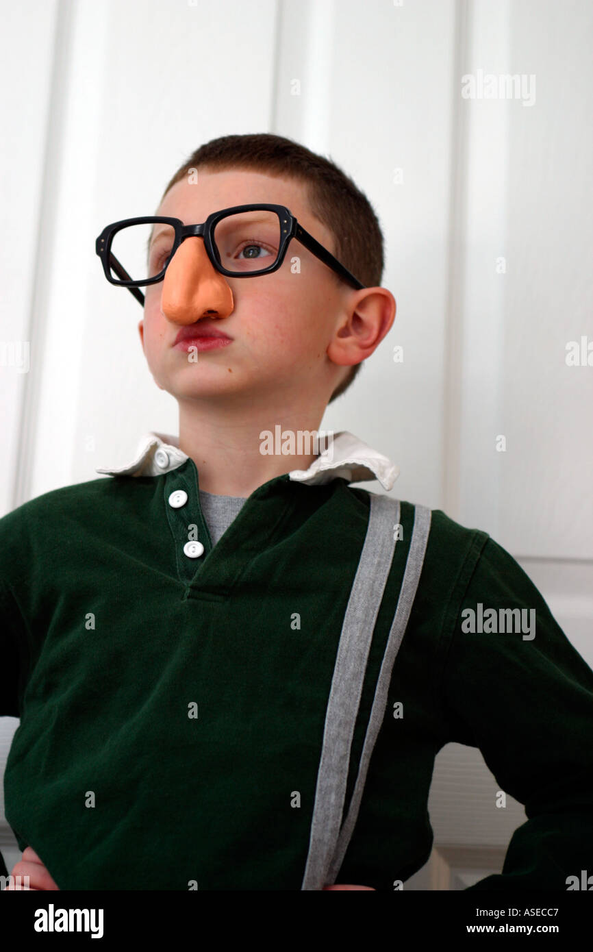 Boy with fake nose and glasses Stock Photo Alamy