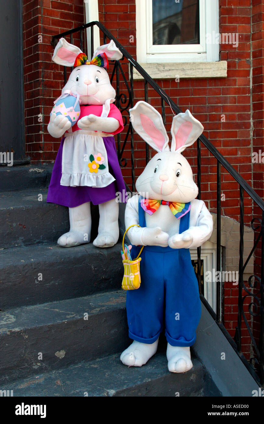 Easter Bunnies on Stairs Stock Photo