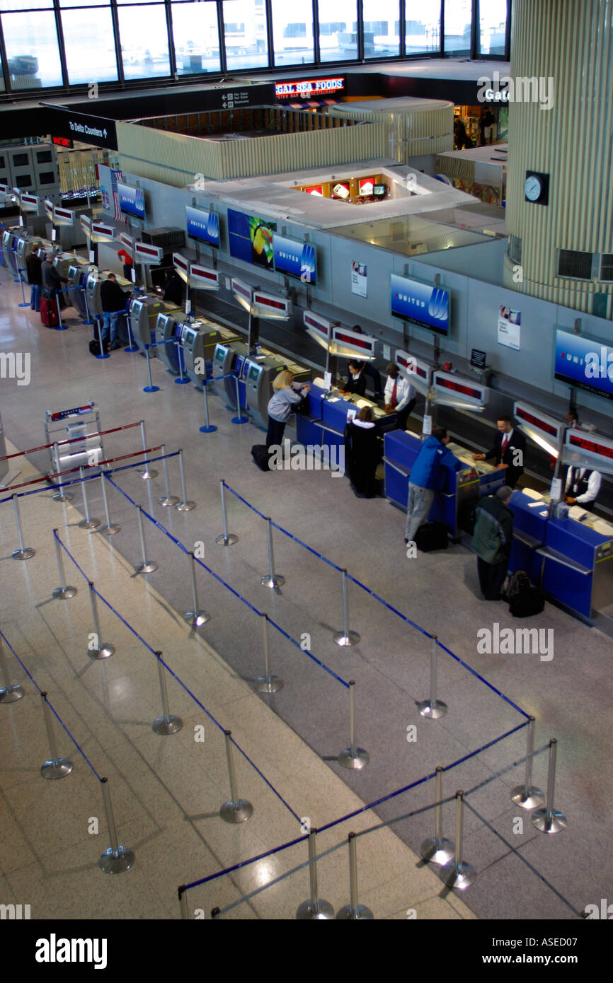 Airline Check In counter Logan Airport Boston Massachusetts Stock Photo