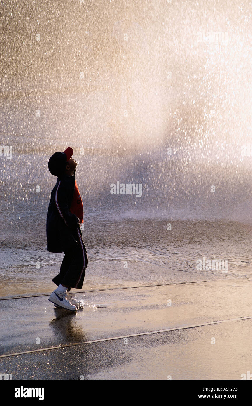 Children in water Fountain Seattle Center Seattle Washington State USA Stock Photo