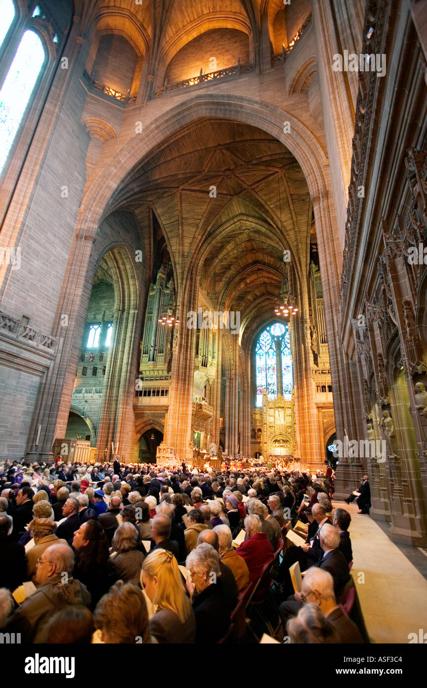 The Anglican cathedral in Liverpool UK holds a Maundy service attended by the Queen on 8 April 2004 Stock Photo