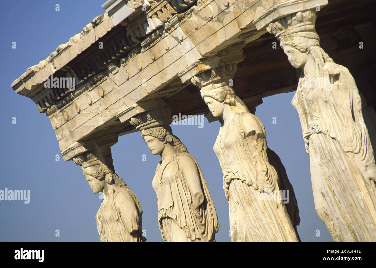 the caryatids statues which support the southern portico of the