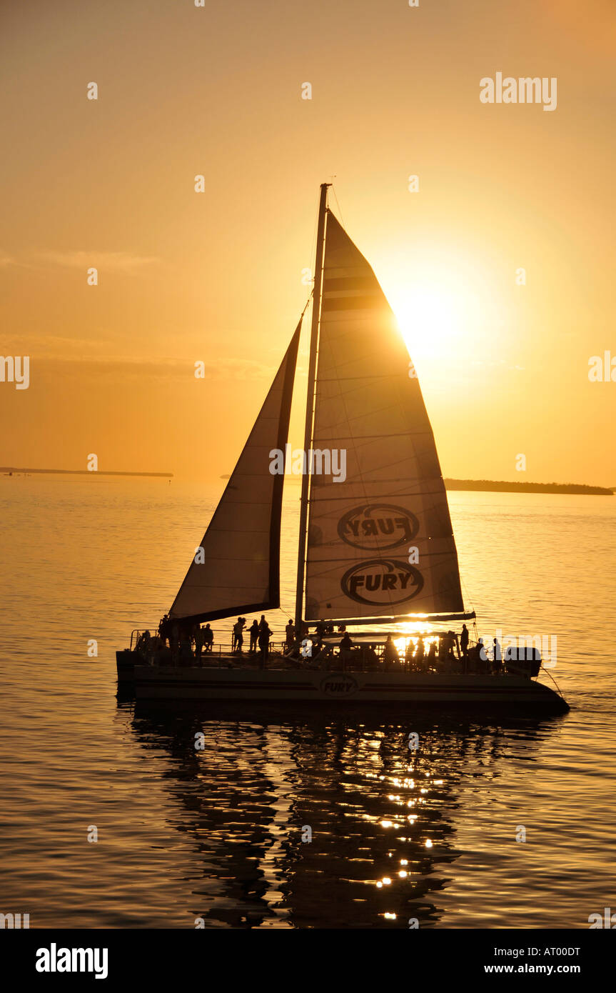Key West Florida Sailboat at sunset Stock Photo