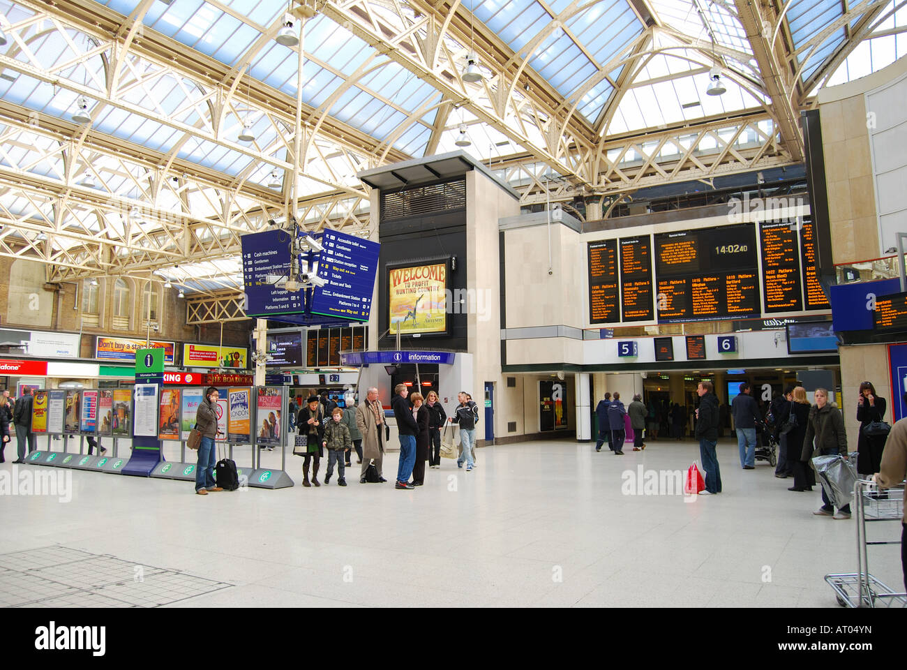 Interior view of Charing Cross Railway Station, The Strand, Charing Cross, City of Westminster, Greater London, England, United Kingdom Stock Photo