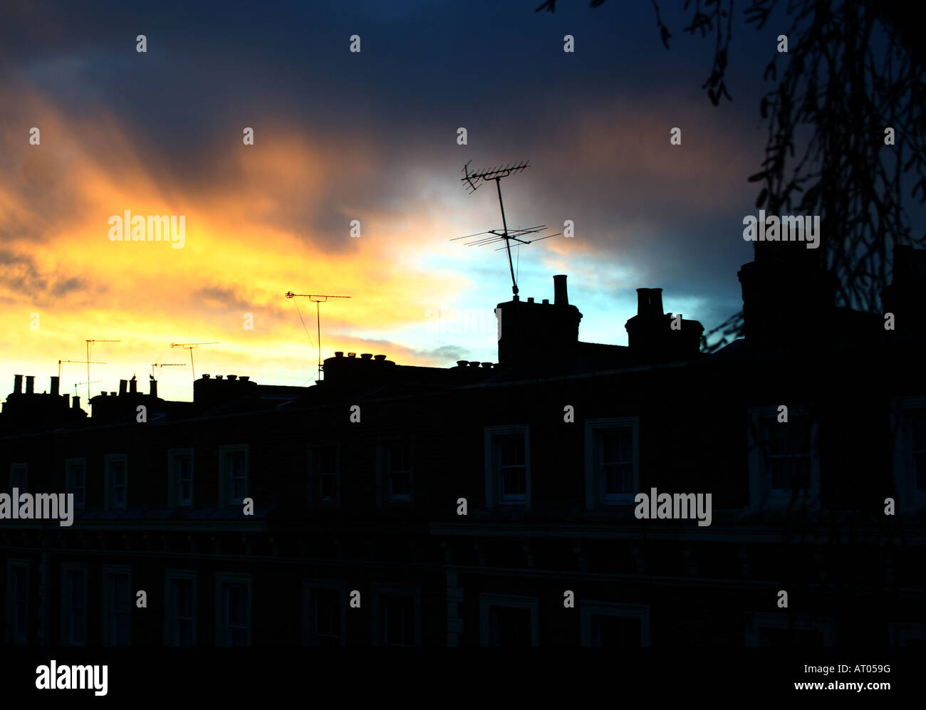 Victorian chimneys at sunrise Stock Photo