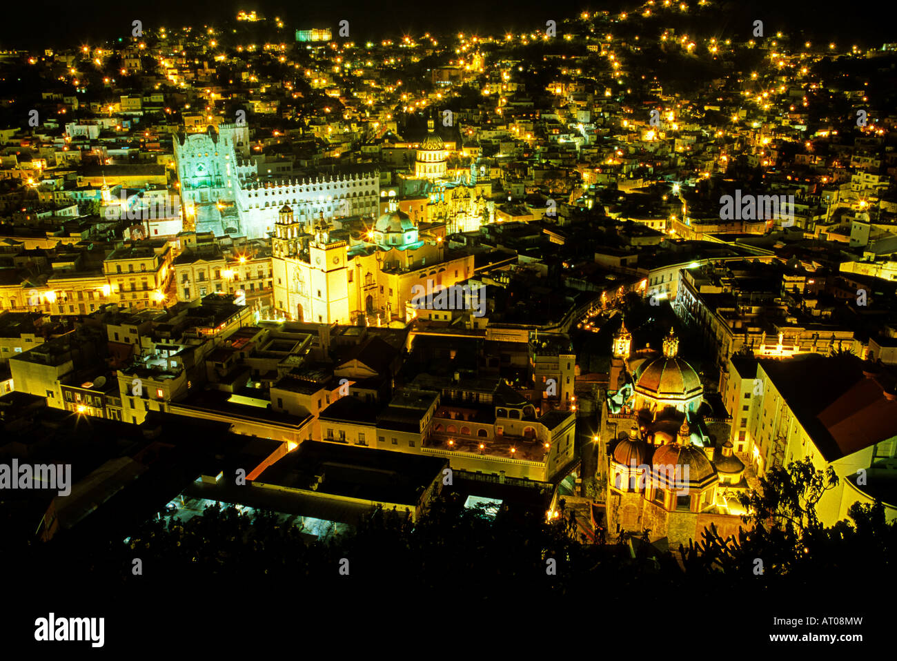 La Basilica and colonial buildings of Guanajuato as viewed from the El Pipila monument Guanajuato Mexico Stock Photo