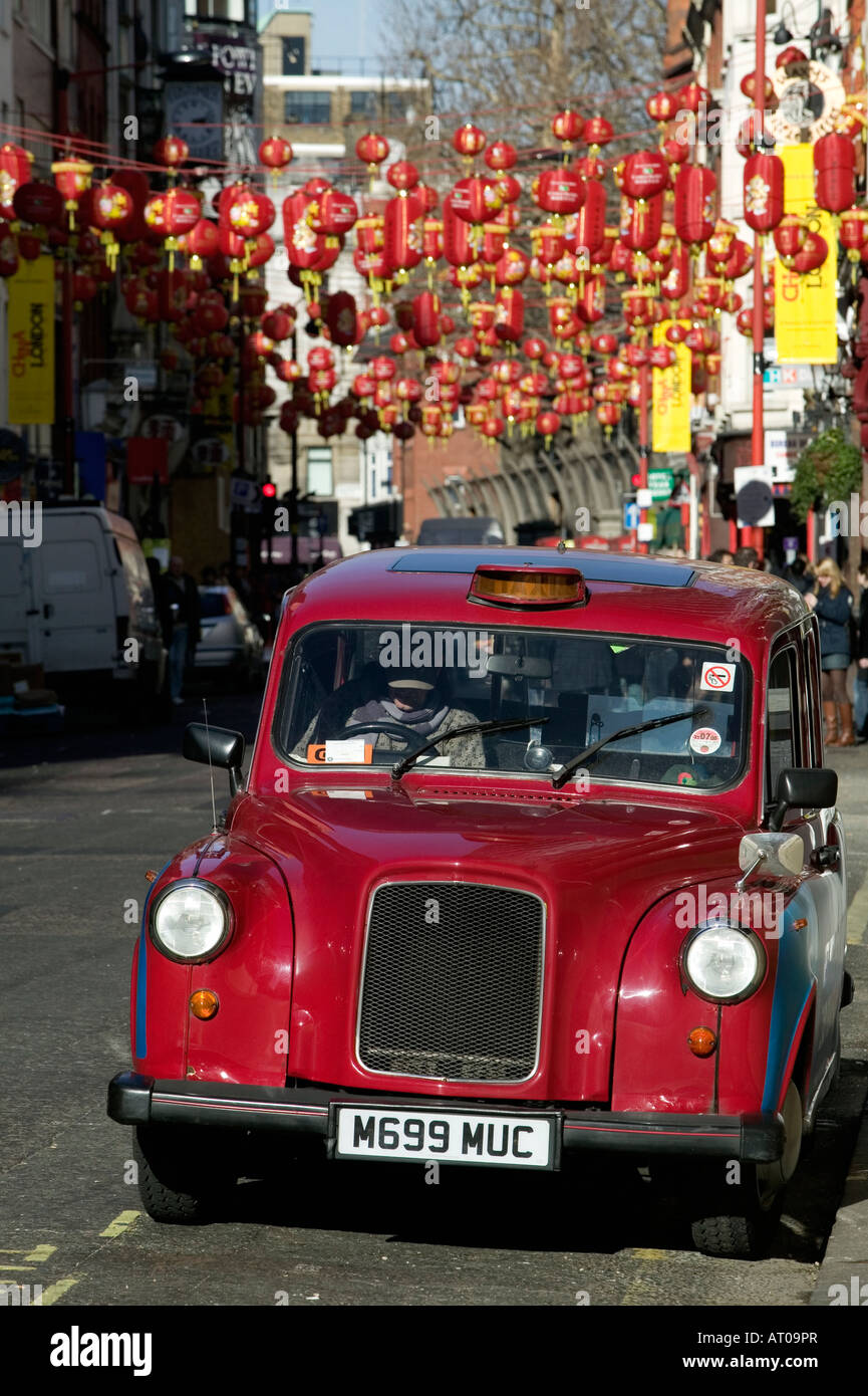 Red London Taxi in Chinatown Stock Photo