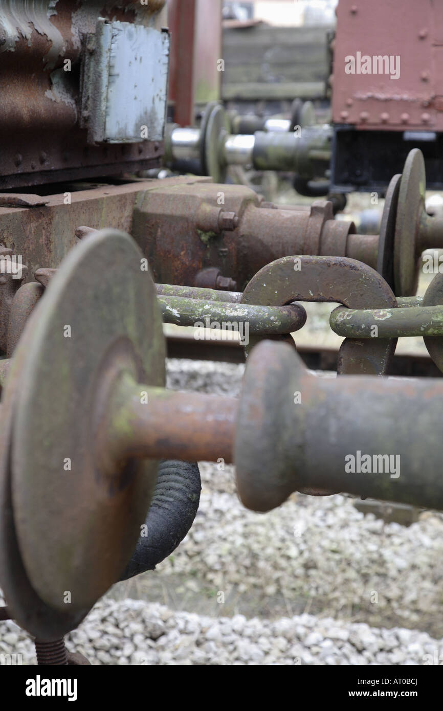 Railway wagon buffers and coupling Stock Photo