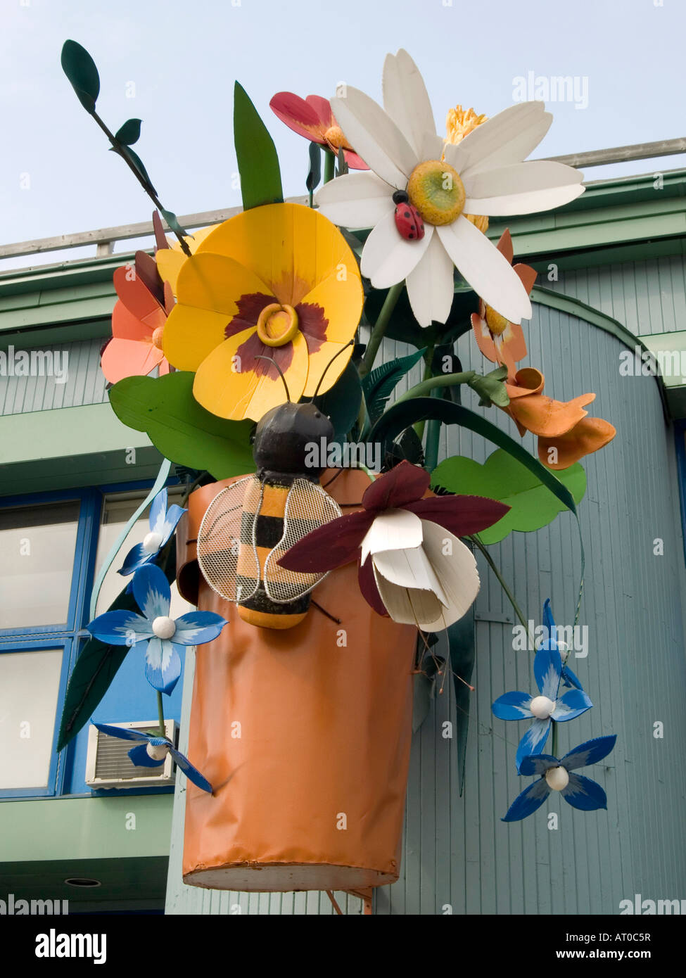 A colourful pot of flowers the entrance to the Vieux Port Marche (Old