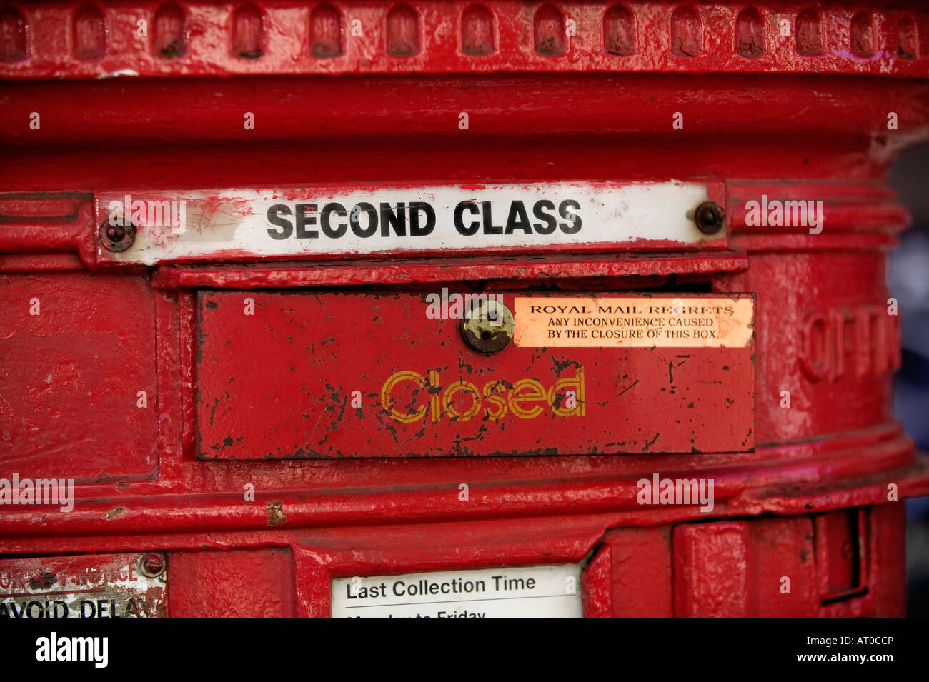 Red postbox pillar with second class mail slot closed Stock Photo Alamy