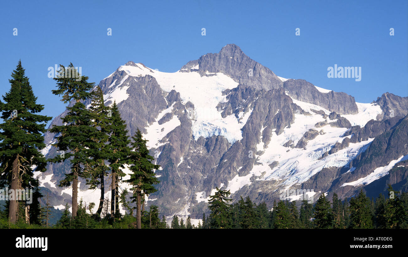 The view of Mount Shuksan in the Cascade Mountains in  North Cascades National Park, Washington. Stock Photo