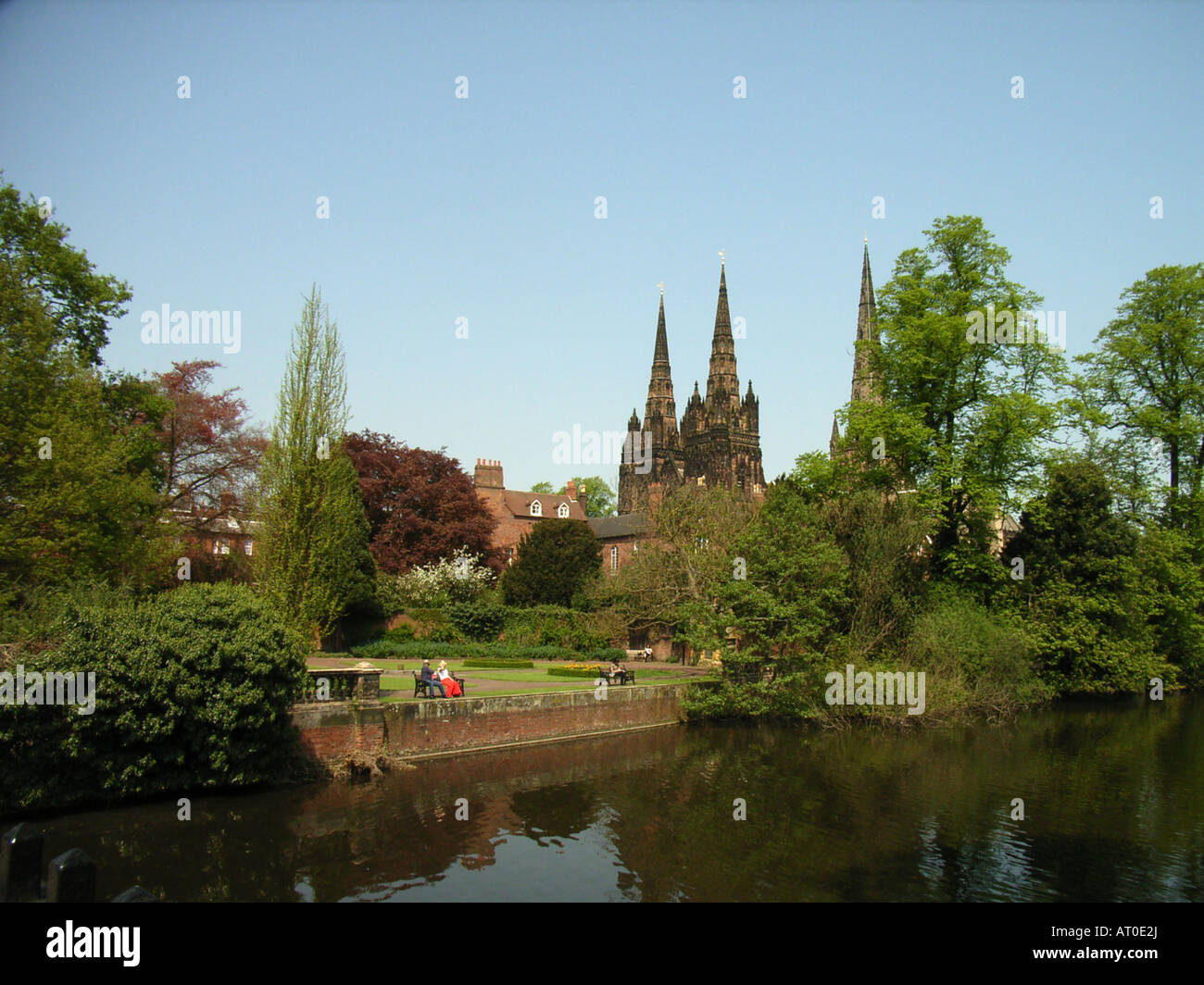 Lichfield Cathedral gardens pool'tranquil scene' Stock Photo