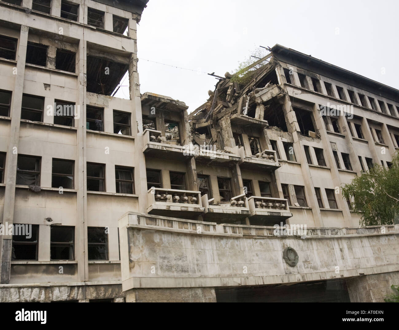 The remains of the former government ministry of internal affairs which was destroyed in 1999 by NATO bombing in Belgrade Stock Photo