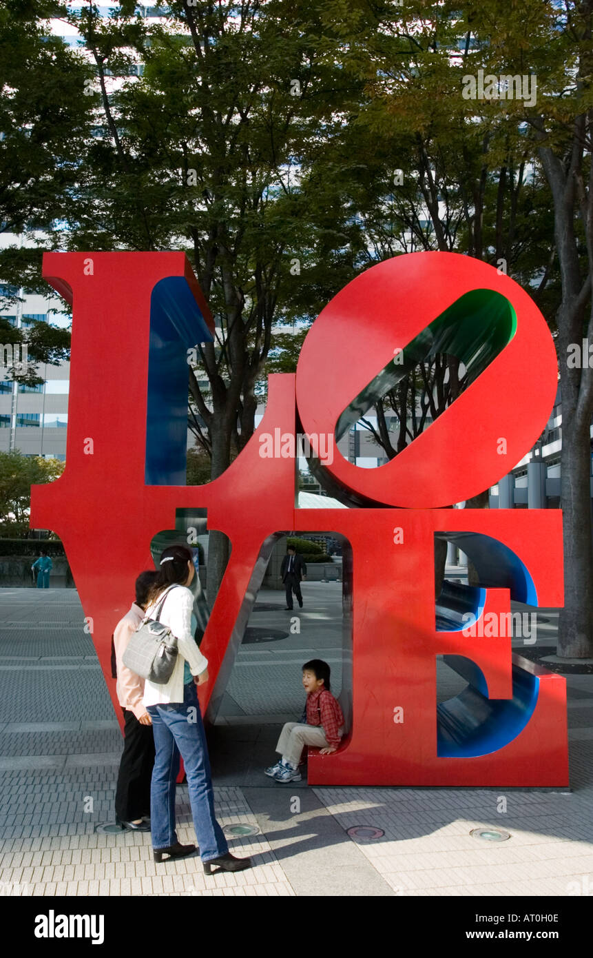 Modern art installation by Robert Indiana with word LOVE in Shinjuku Tokyo Japan Stock Photo