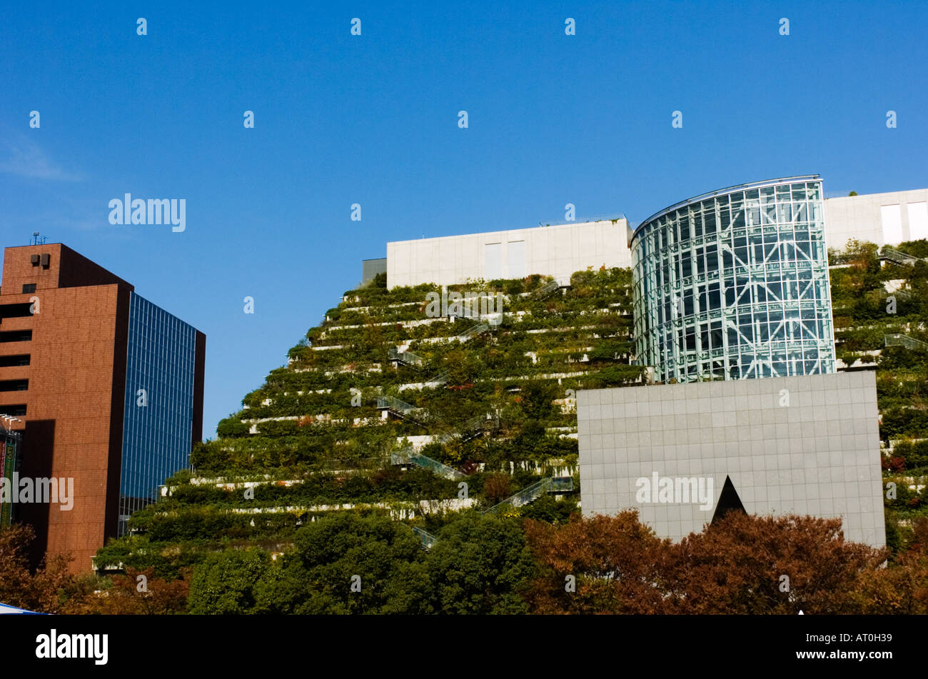 ACROS Fukuoka building has dramatic architecture featuring landscaping