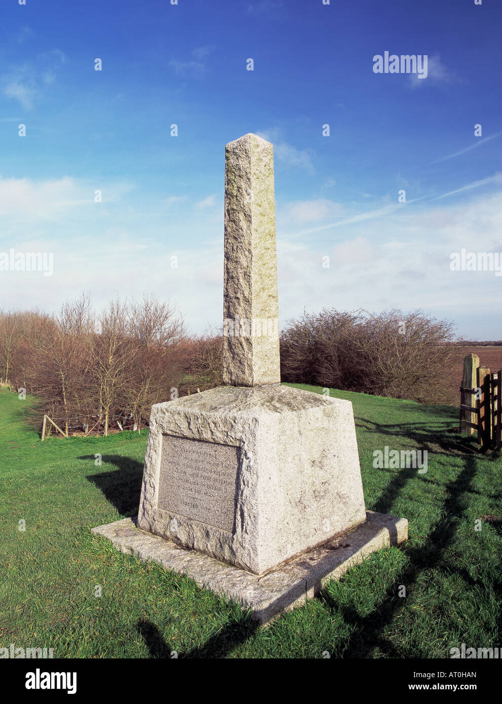 Pilgrim Fathers memorial obelisk at The Haven at the site of the former Scotia Creek, Fishtoft, Lincolnshire Stock Photo