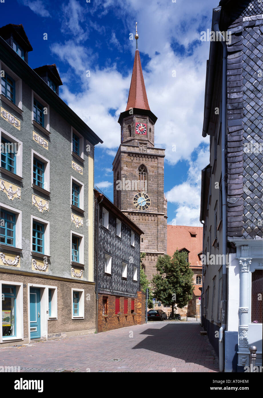 Fürth, Evang. Luth. Pfarrkirche St Michael, Blick von Süden auf den Turm Stock Photo