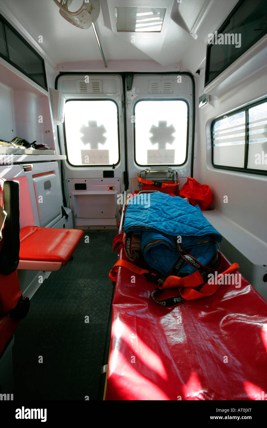 Inside an ambulance in Italy Stock Photo