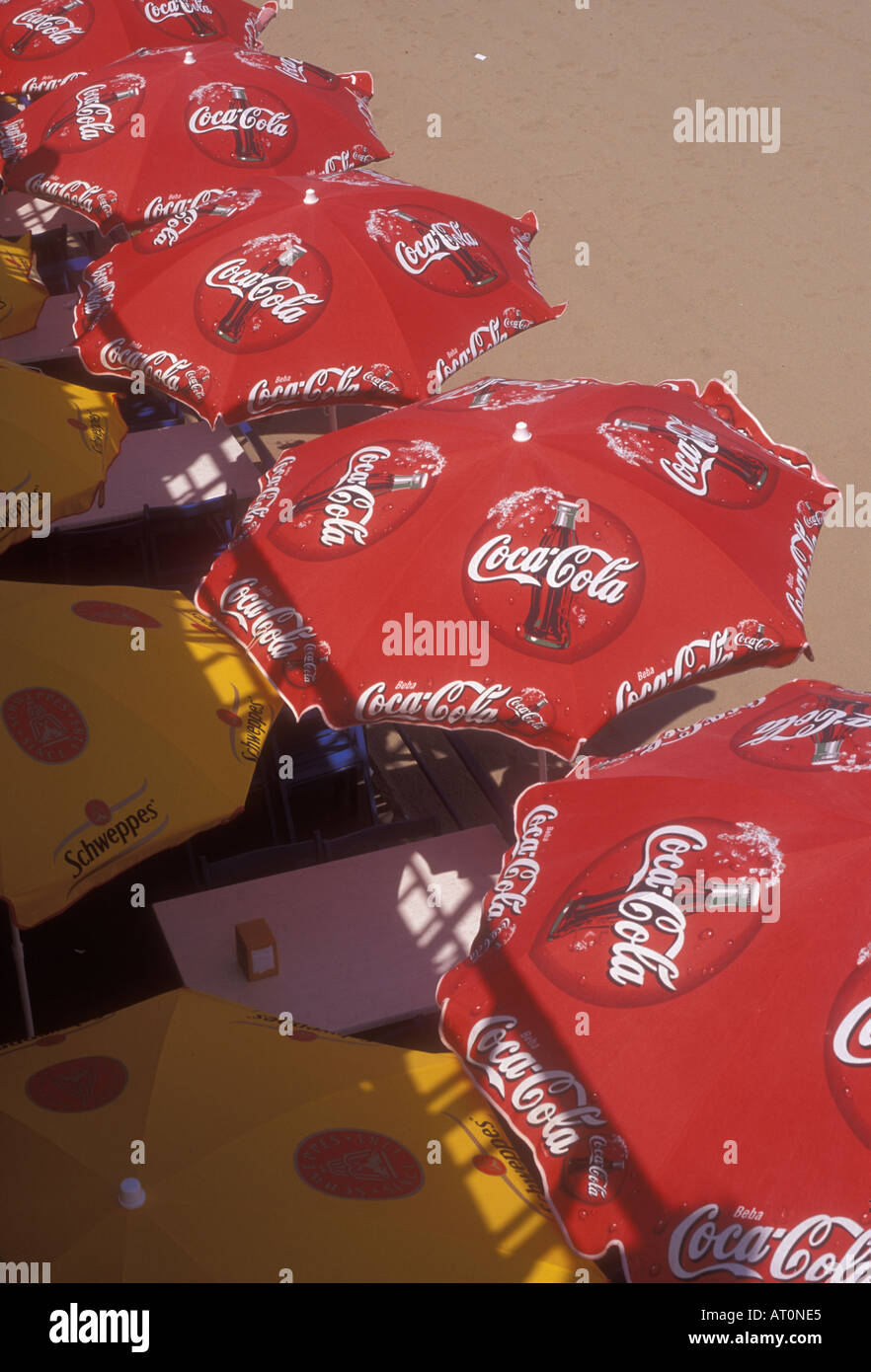 Beach umbrellas, Barcelona Spain Stock Photo Alamy