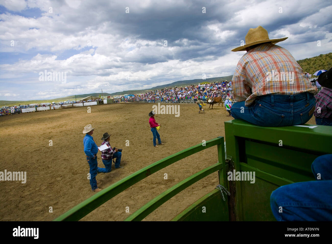 Cowboys watch the events at the Jordan Valley Rodeo held every year on