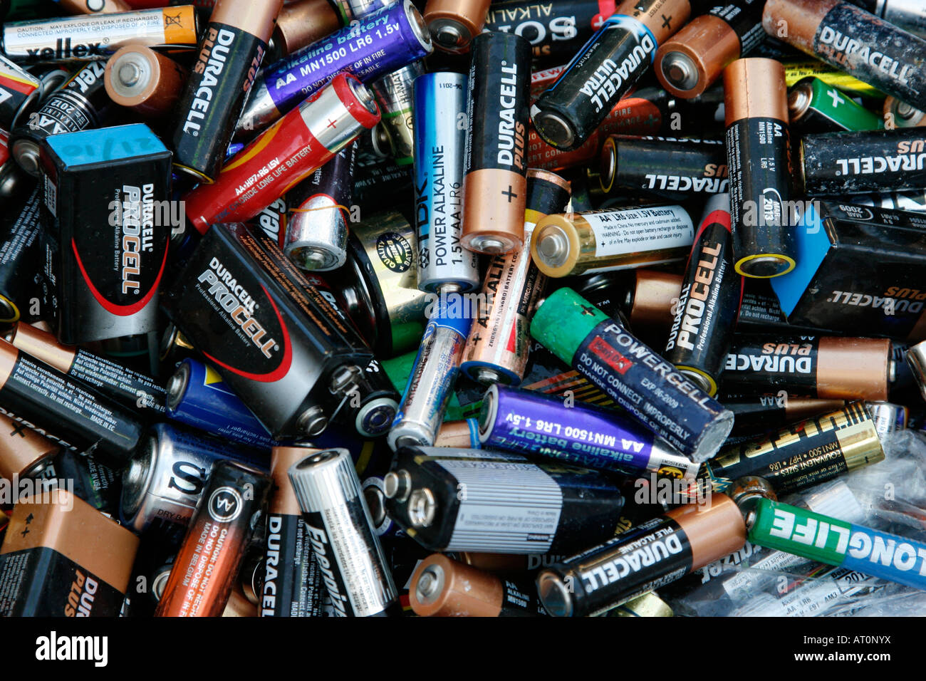 Pile of old disposable batteries in a recycling centre Stock Photo Alamy