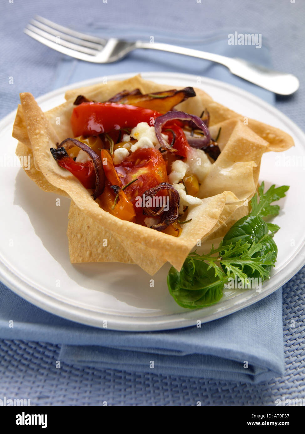 Roast vegetables in filo pastry tart Stock Photo