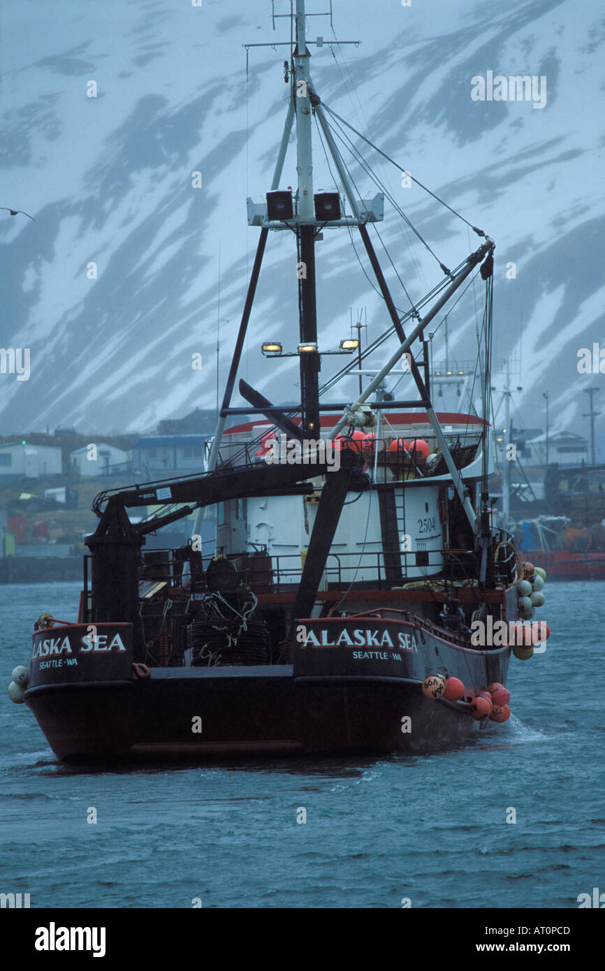 commercial fishing vessel Alaska Sea headed into dock on Unalaska Dutch