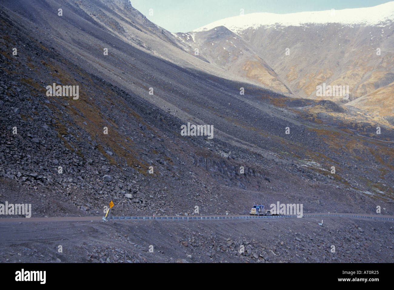 truck driving up the Haul road on Atigun pass central Arctic North