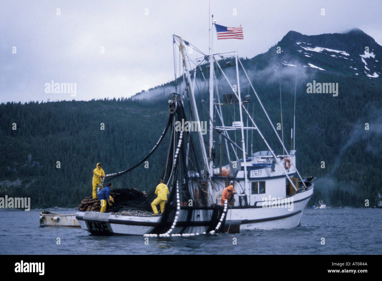 commercial fishing vessel Kake crew pulls in sien gear full of chum or