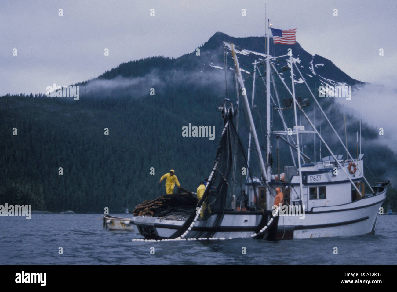 commercial fishing vessel Kake crew pulls in sien gear full of chum or