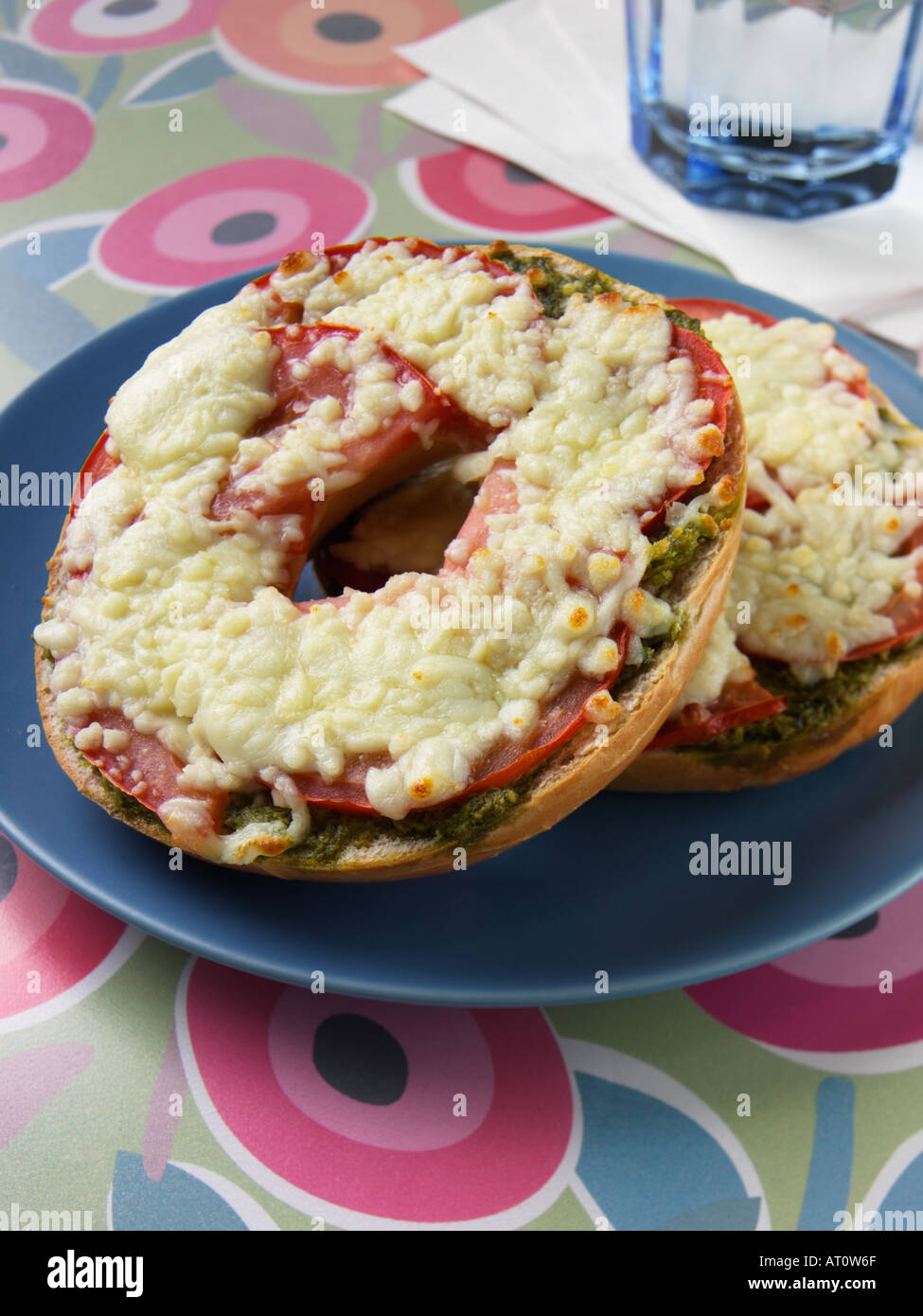 Pesto Pizza Bagel Stock Photo Alamy