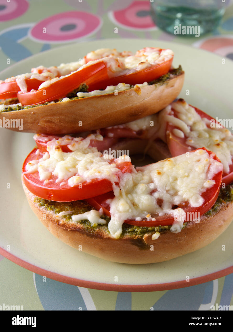 Pesto Pizza bagel Stock Photo Alamy